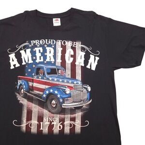 Patriotic Classic Truck Graphic Print T-Shirt Fruit of the Loom Black Mens Large